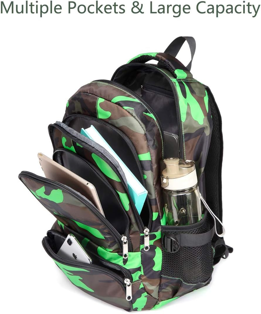 Kids Backpacks for Boys Girls Elementary Primary Middle School Bookbags Back to School Bags for Childs Age 6-8 Mochilas Escolares Para Niños Niñas 17 Inch Black/Green