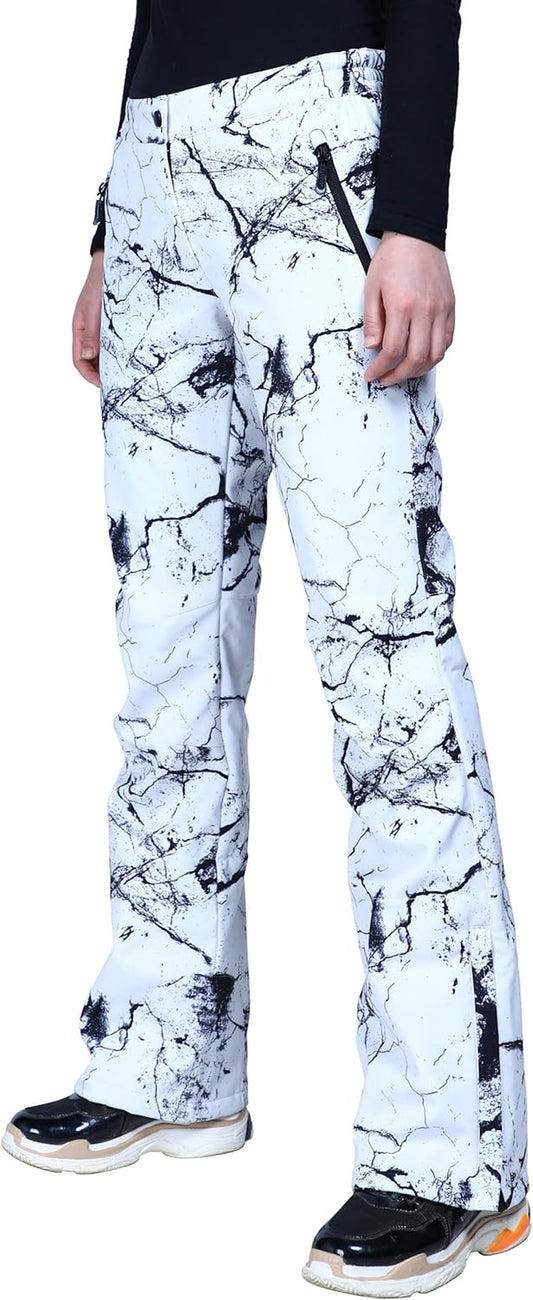 Women'S Softshell Snow Pants Waterproof Warm Ski Pants Insulated Ripstop Snowboard Winter Pants
