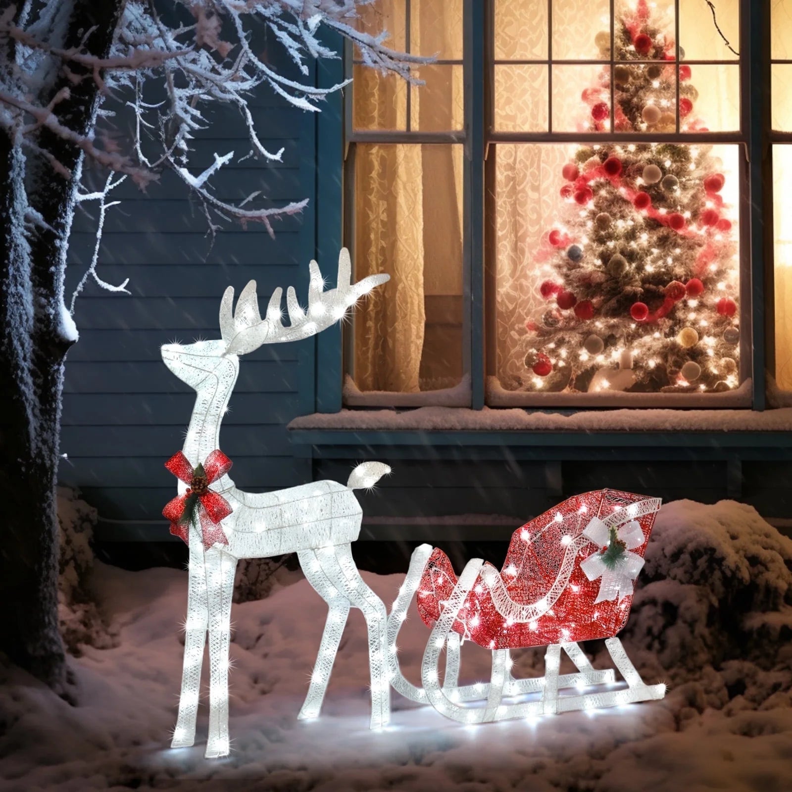 3D Lighted Christmas 4Ft Reindeer & Sleigh product photo from The Deer Store