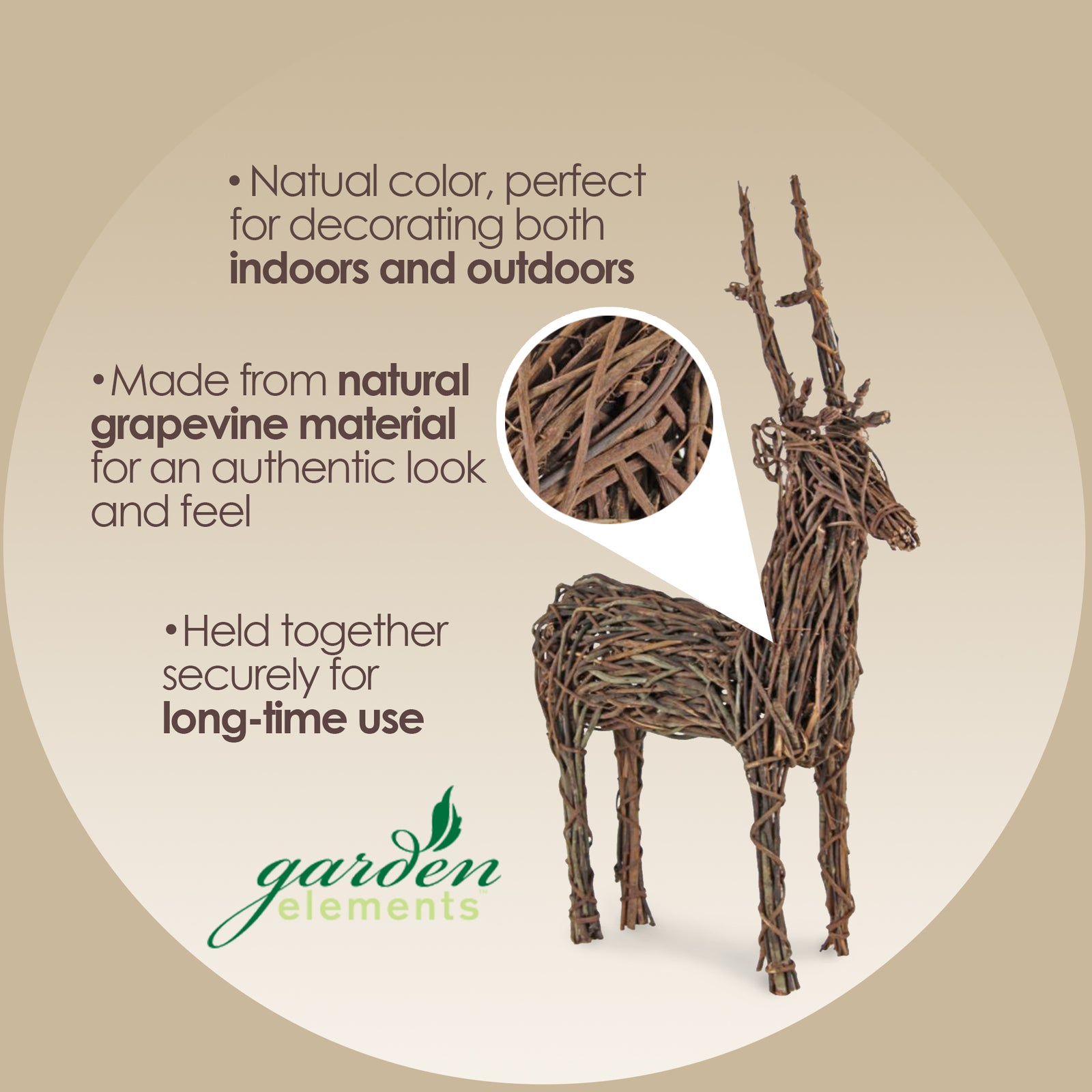 Garden Elements Outdoor Christmas Decoration, Grapevine Standing Deer, Brown