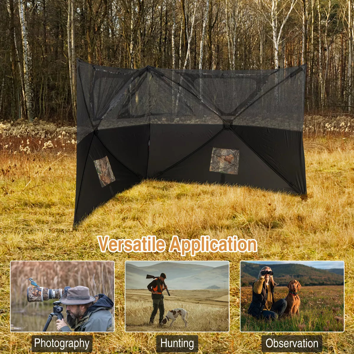 Costway Turkey Hunting Ground Blind 2-Panel Pop up Fence with 3 Shoot through Ports