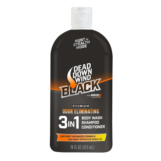 BLACK Premium 3-In-1 Body Wash, Shampoo, & Conditioner Hunting Scent Eliminators (16 Oz) - Scent Eliminating Liquid Soap - Durable Hunting Scent Eliminators - Advanced Hunting Gear