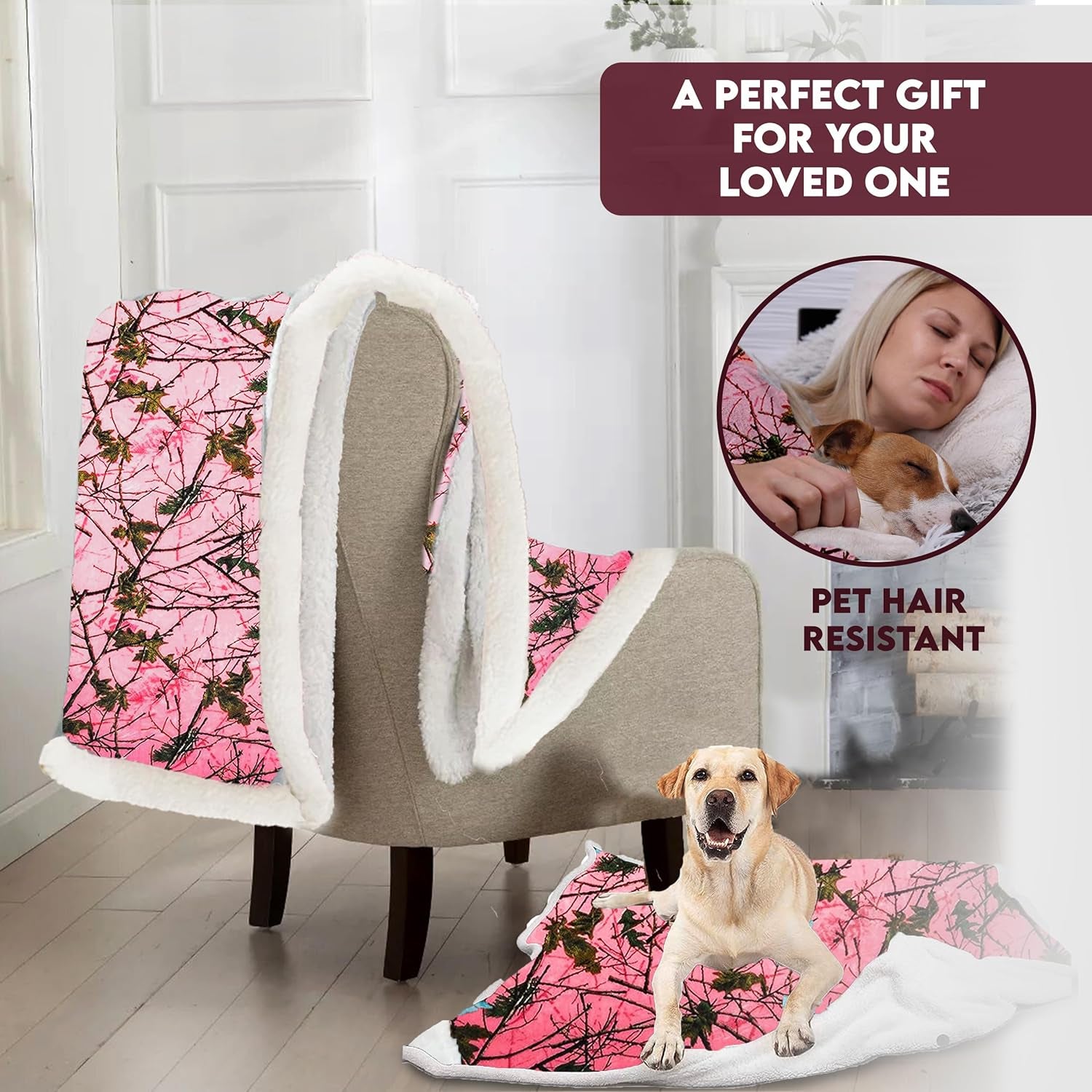 Soft Touch Reversible Camo Throw Blanket - 50" X 60" - Pink Camo