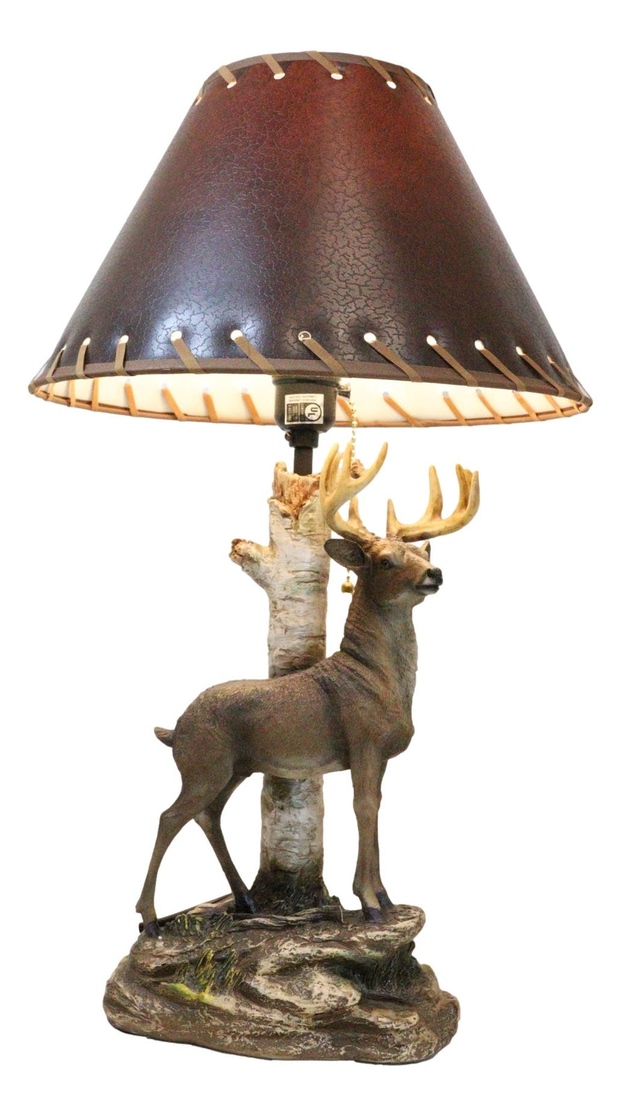 Rustic Country Grand Elk Stag Deer by Birch Tree Desktop Table Lamp with Shade