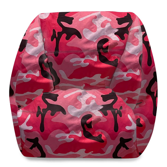 Structured Comfy Bean Bag Chair, Coronado Chair, Nylon - Camo Pink and Black