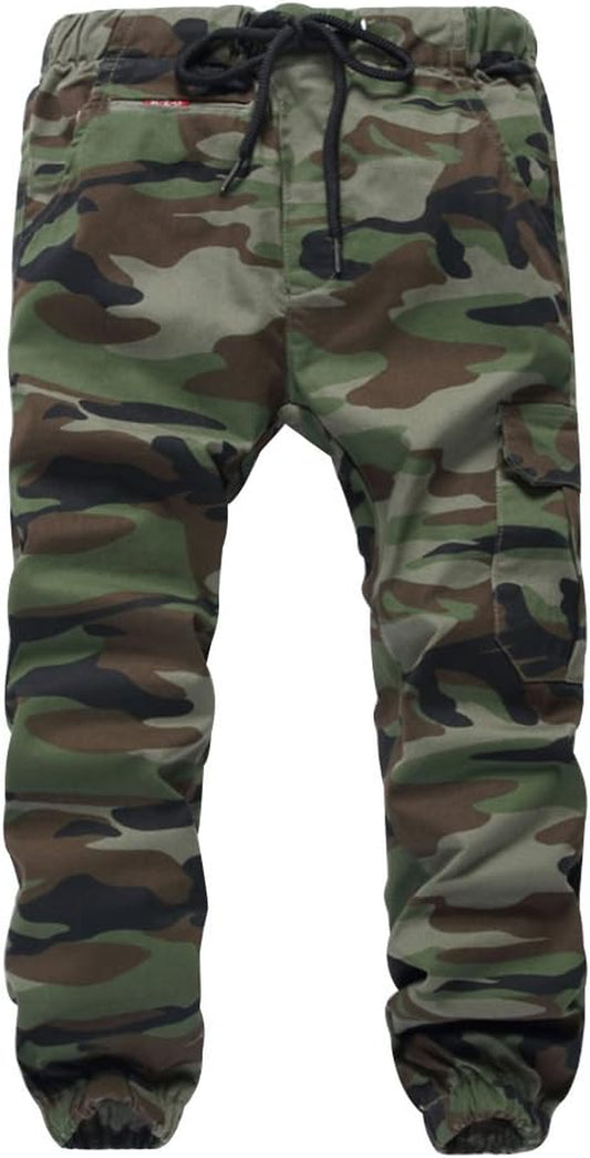 Boys Camo Pants Kids Pull on Drawstring Youth Camouflage Cargo Joggers