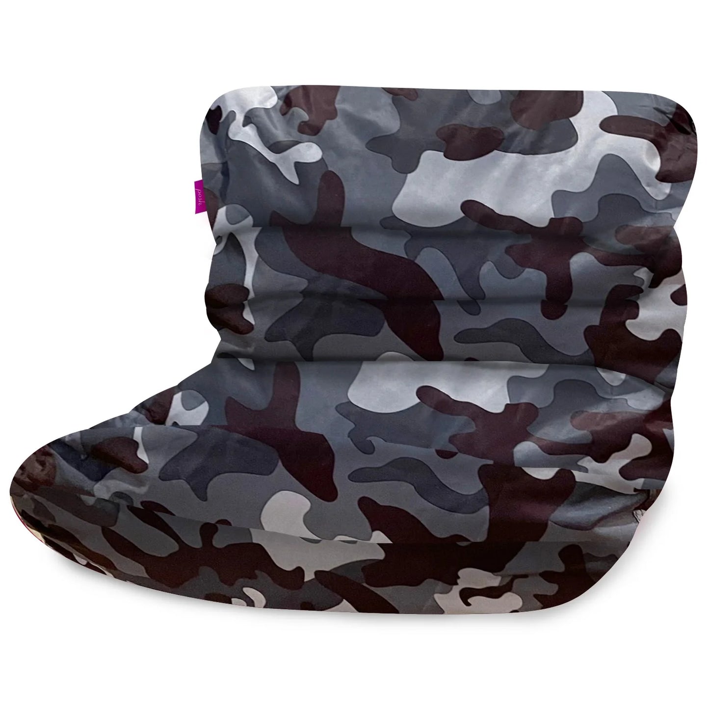 Structured Comfy Bean Bag Chair, Laguna Lounger, Nylon - Camo Dark and Black Gray