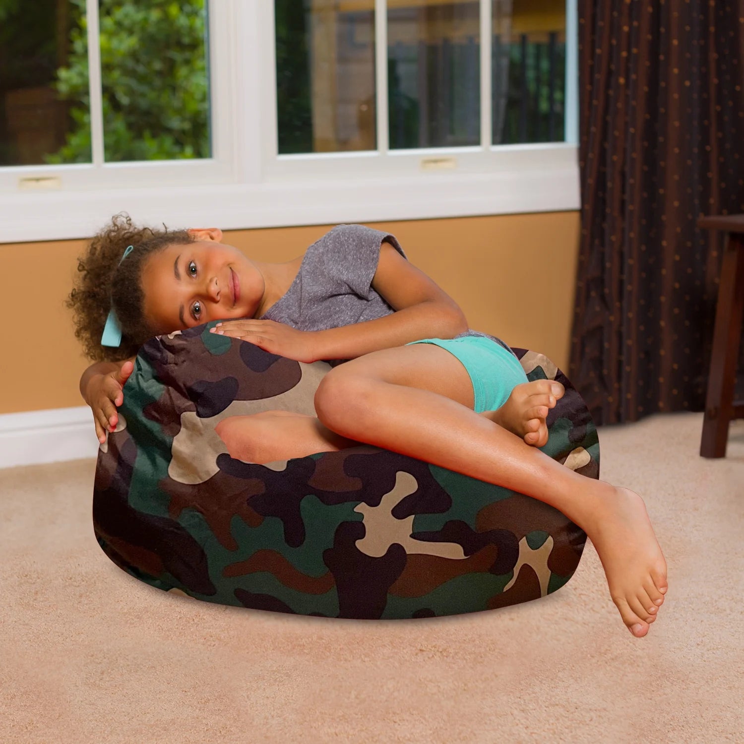 Bean Bag Chair for Kids, Teens, and Adults, 27In - Medium, Nylon Camo Green