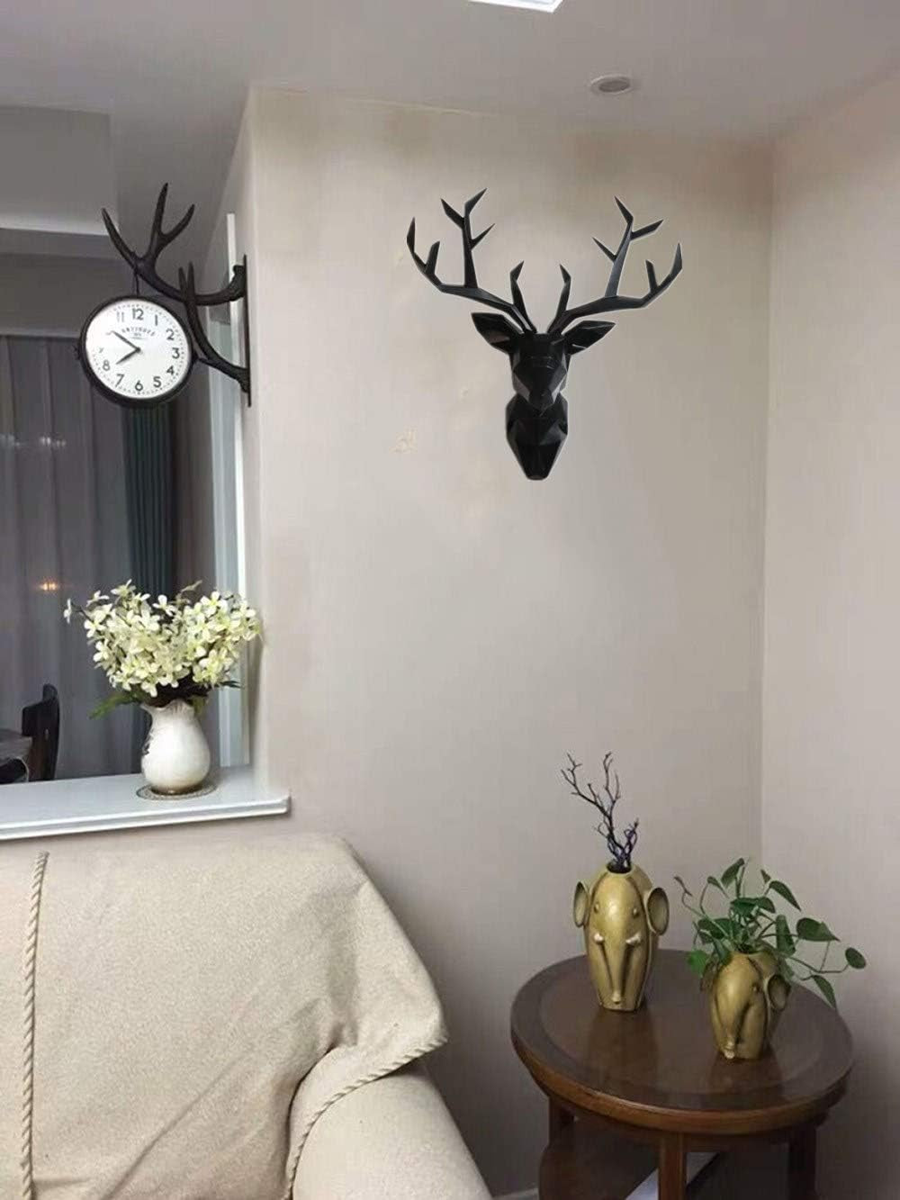 Deer Head Wall Art - Geometrial Deer Head Sculpture Home Decor (Black, XL)