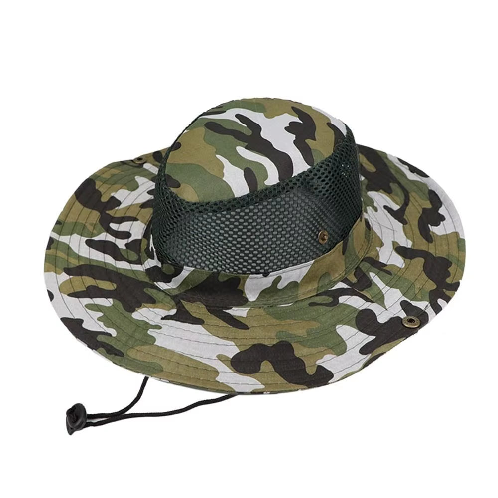 Outdoor Breathable Mesh Camouflage Bucket Hat Sun Protection Hunting Wide Brim Fishing Hiking Cap Mens Womens Sun Visor Hat