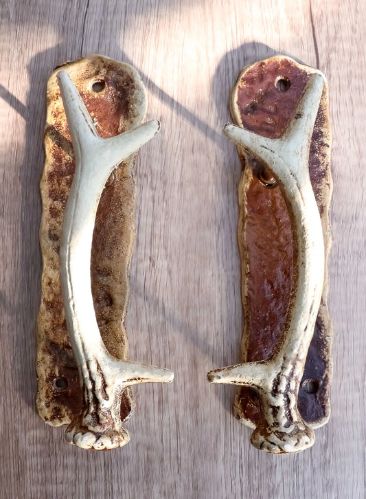 Ebros Set of 2 Western Rustic Deer Antlers Door Pull Handle Hardware Bar Handles