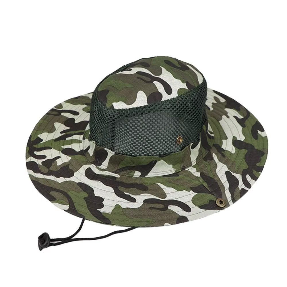 Outdoor Breathable Mesh Camouflage Bucket Hat Sun Protection Hunting Wide Brim Fishing Hiking Cap Mens Womens Sun Visor Hat