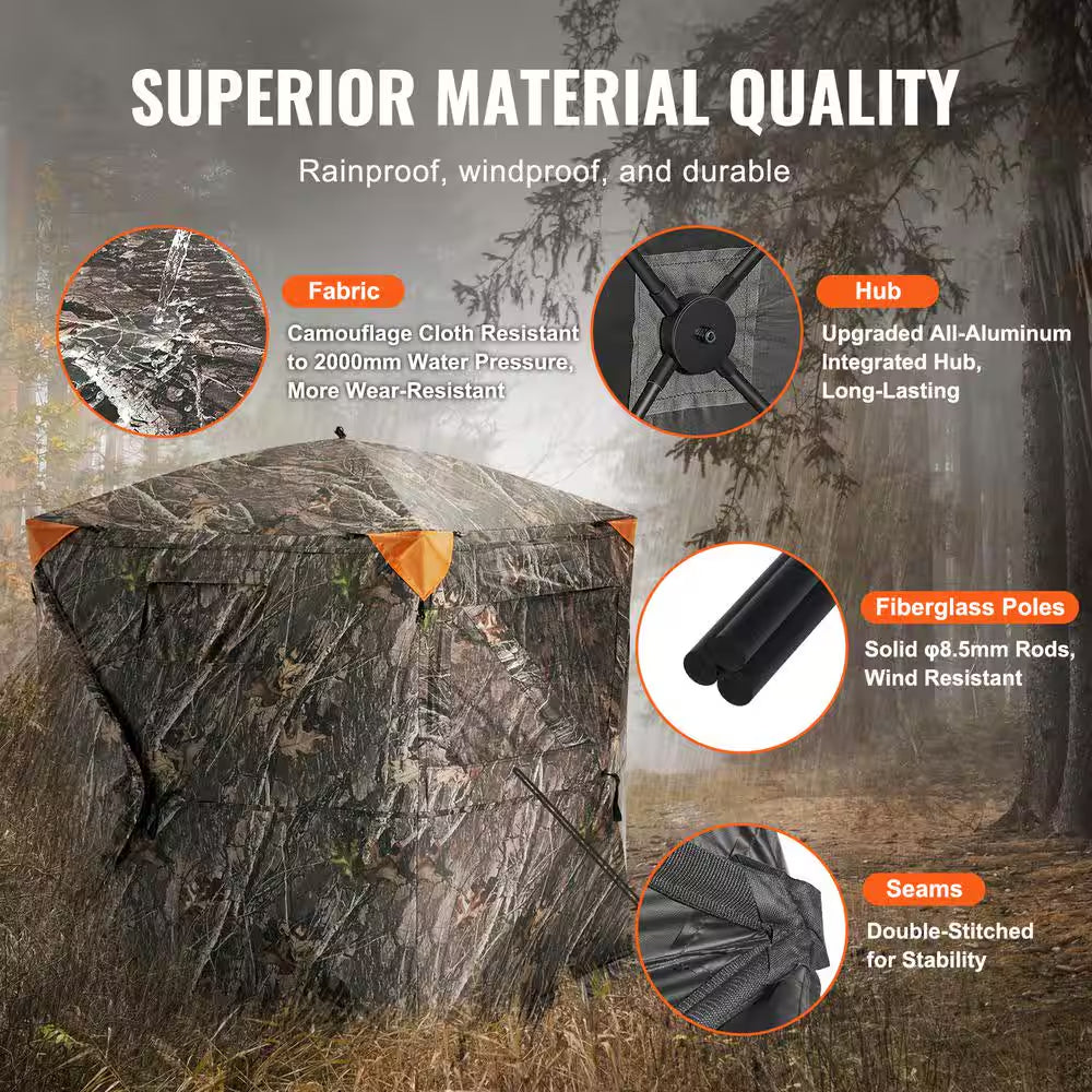 Hunting Blind, 270° See through Ground Blind, 1-2 Person Pop up Deer Blind for Hunting with Carrying Bag, Portable