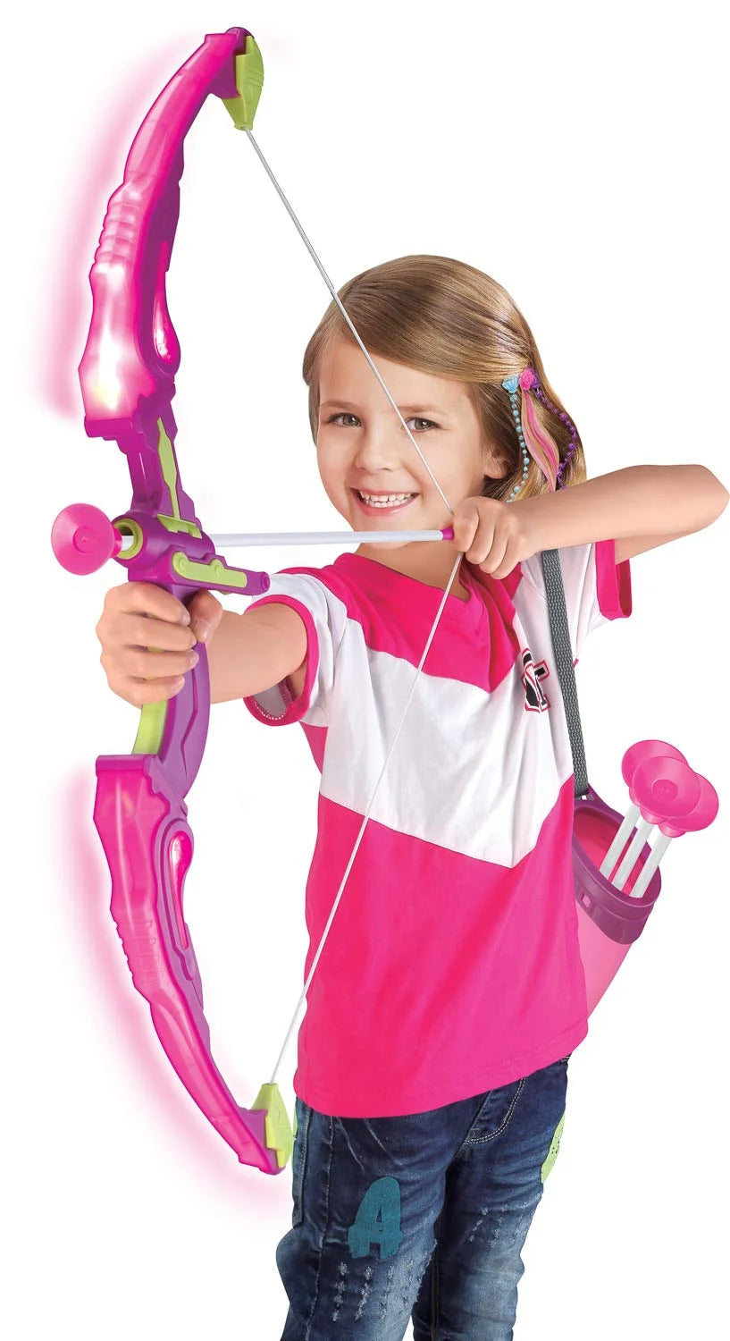Pink Bow and Arrow Light up Archery Set | Sport Set for Girls Outdoor Hunting Play | Pink Bow, 3 Suction Cup Arrows, Target, and Quiver