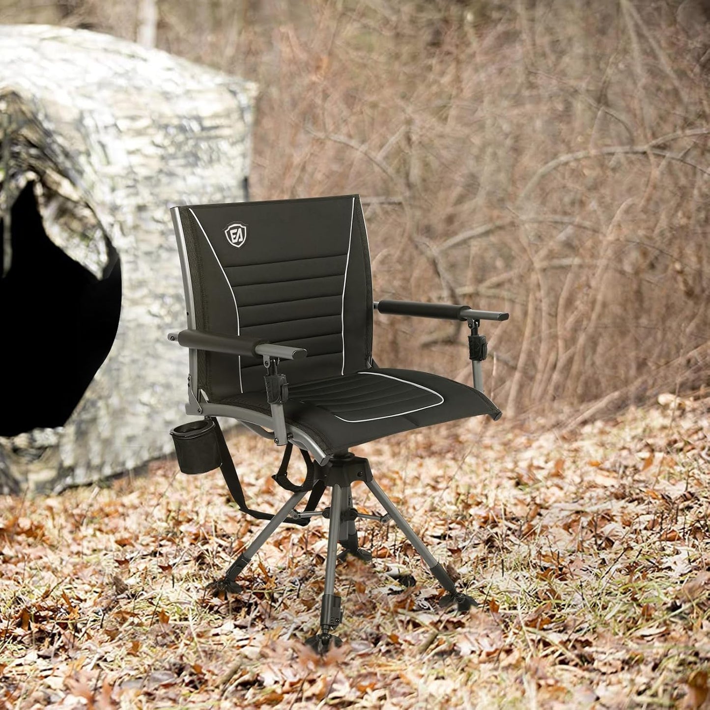 360° Silent Swivel Hunting Chair for Blinds, Adjustable Folding Hunting Seats for Outdoor Activities, Fishing, Support 300Lbs, Black