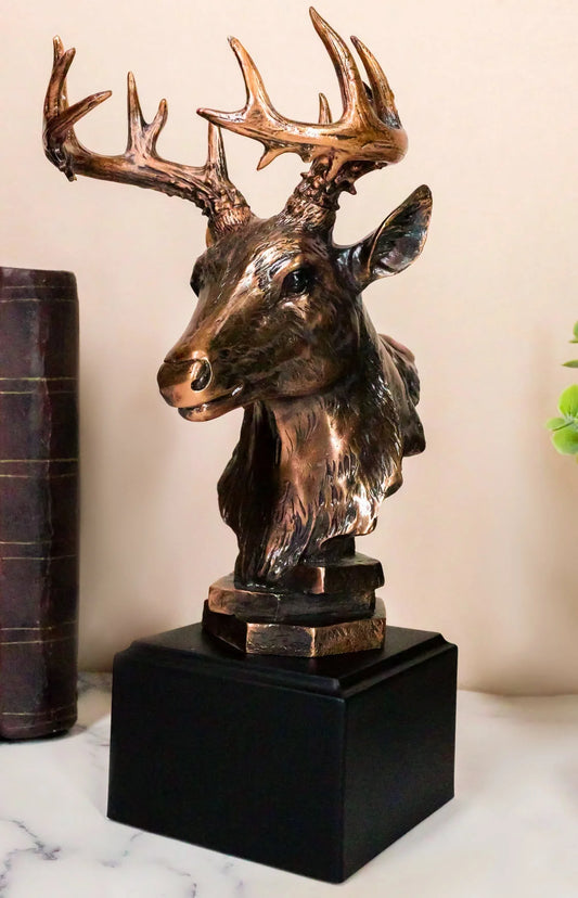 Wildlife 12 Point Whitetail Buck Deer Bust Trophy Figurine with Trophy Base