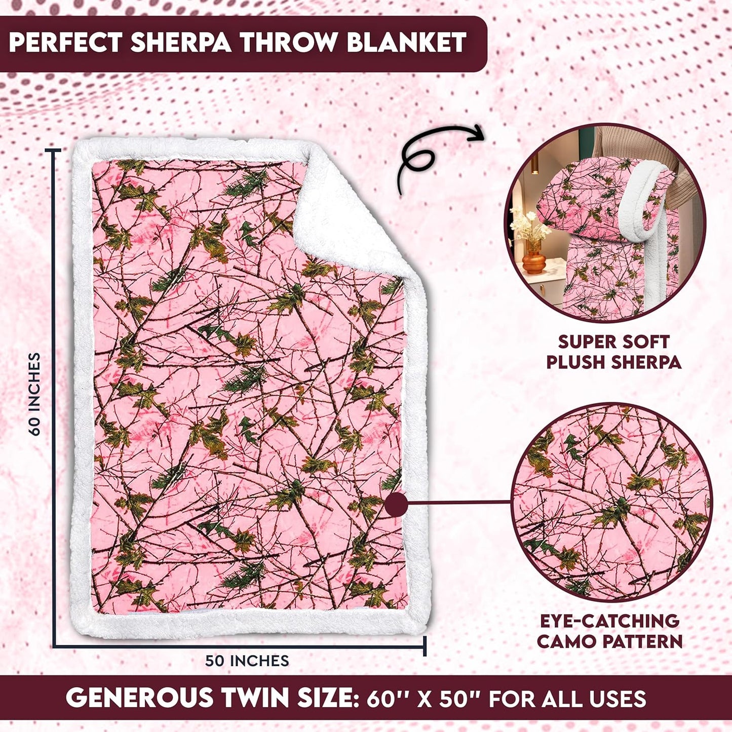 Soft Touch Reversible Camo Throw Blanket - 50" X 60" - Pink Camo