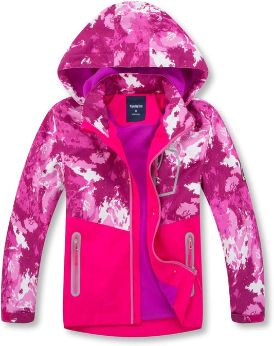 Boys Girls Rain Jackets Hooded Waterproof Lightweight Fleece Lined Coats Windbreakers Raincoats for Kid