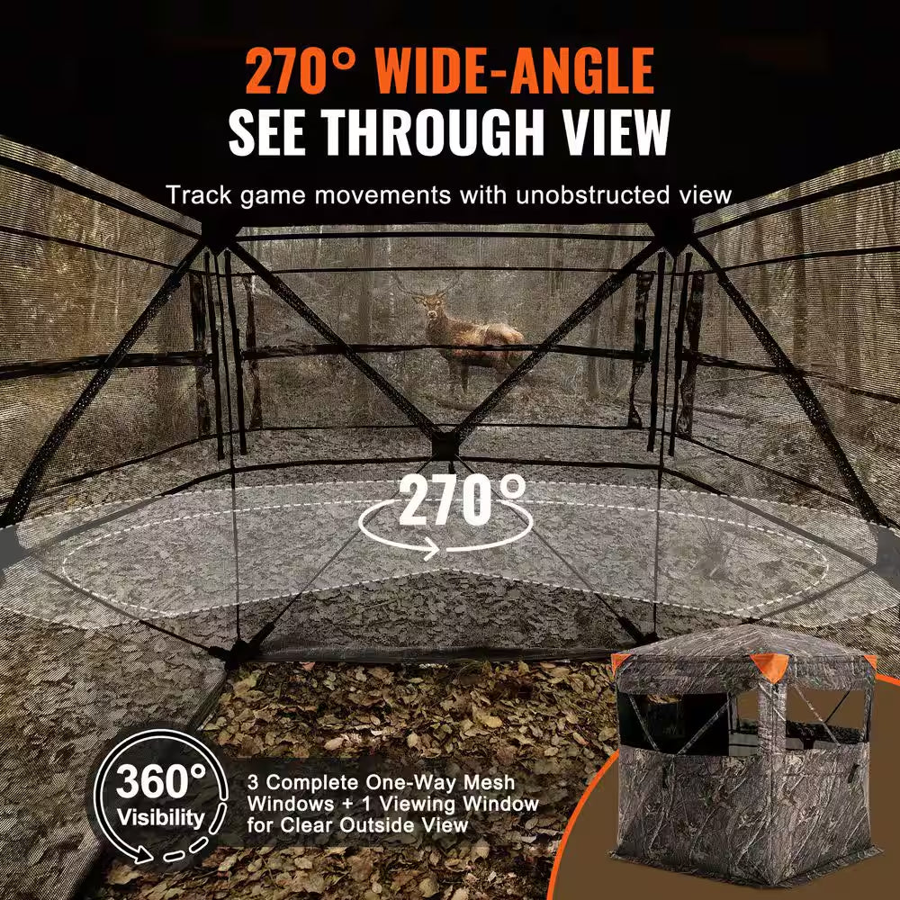 Hunting Blind, 270° See through Ground Blind, Portable Resilient Hunting Tent, 1-2 Person Pop up Deer Blind for Hunting