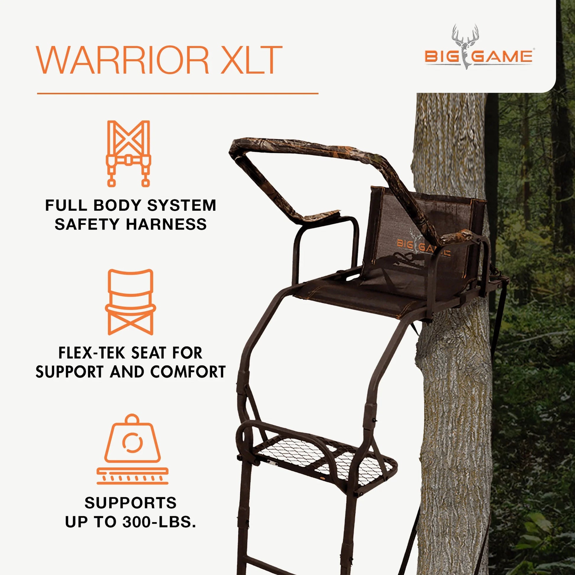 Big Game Warrior DXT 17' Deer Hunting Ladders, Tree Stand and Flex-Tek Seat