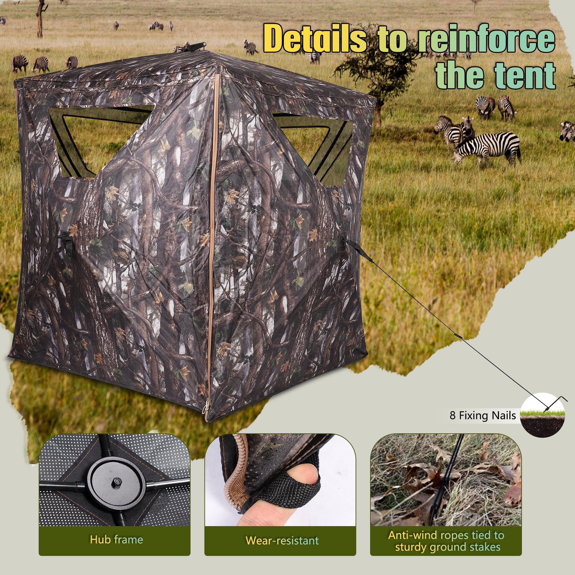 360° See through Ground Hunting Blind for 2 Persons,300D Pop up Resilient Portable Tent with Up-Downside Door and Carrying Bag for Deer Turkey