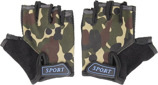 Kids Fingerless Bike Gloves Ages 5-8, Camo Hunting Gloves for Boys Children Monkey Bars Rock Climbing Cycling Biking Fishing