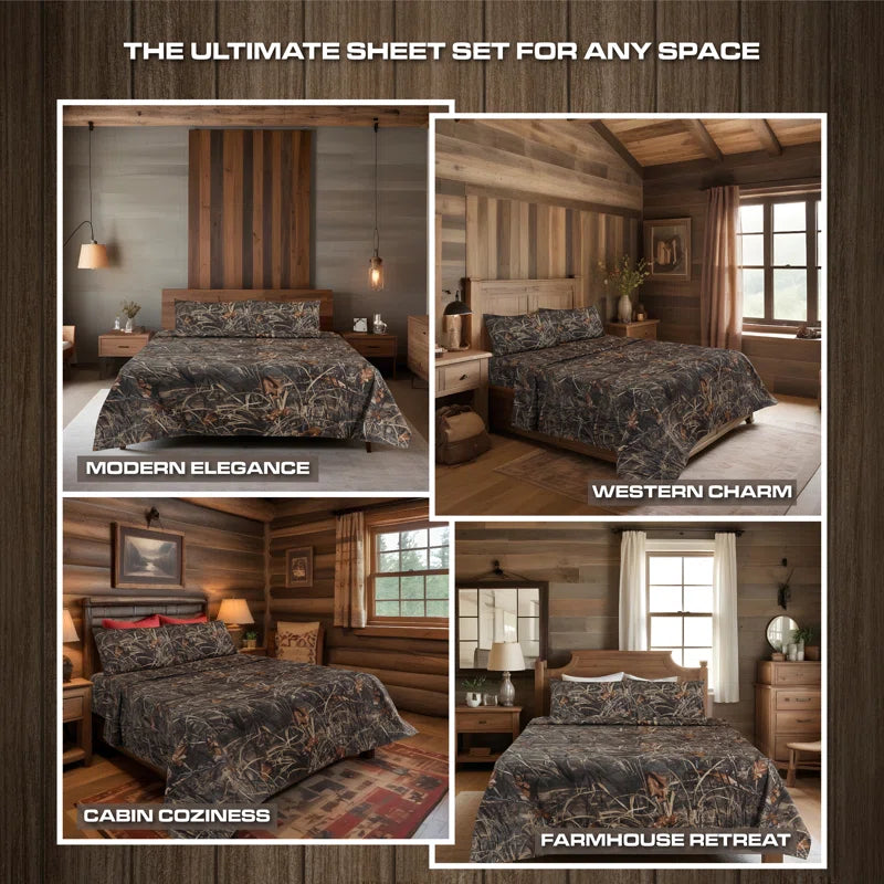 Max 4 Camo Bedding Sheet Set Polycotton Rustic Farmhouse Bedding for Lodge, Cabin & Hunting Bed Set – Perfect for Camouflage Themed Bedroom