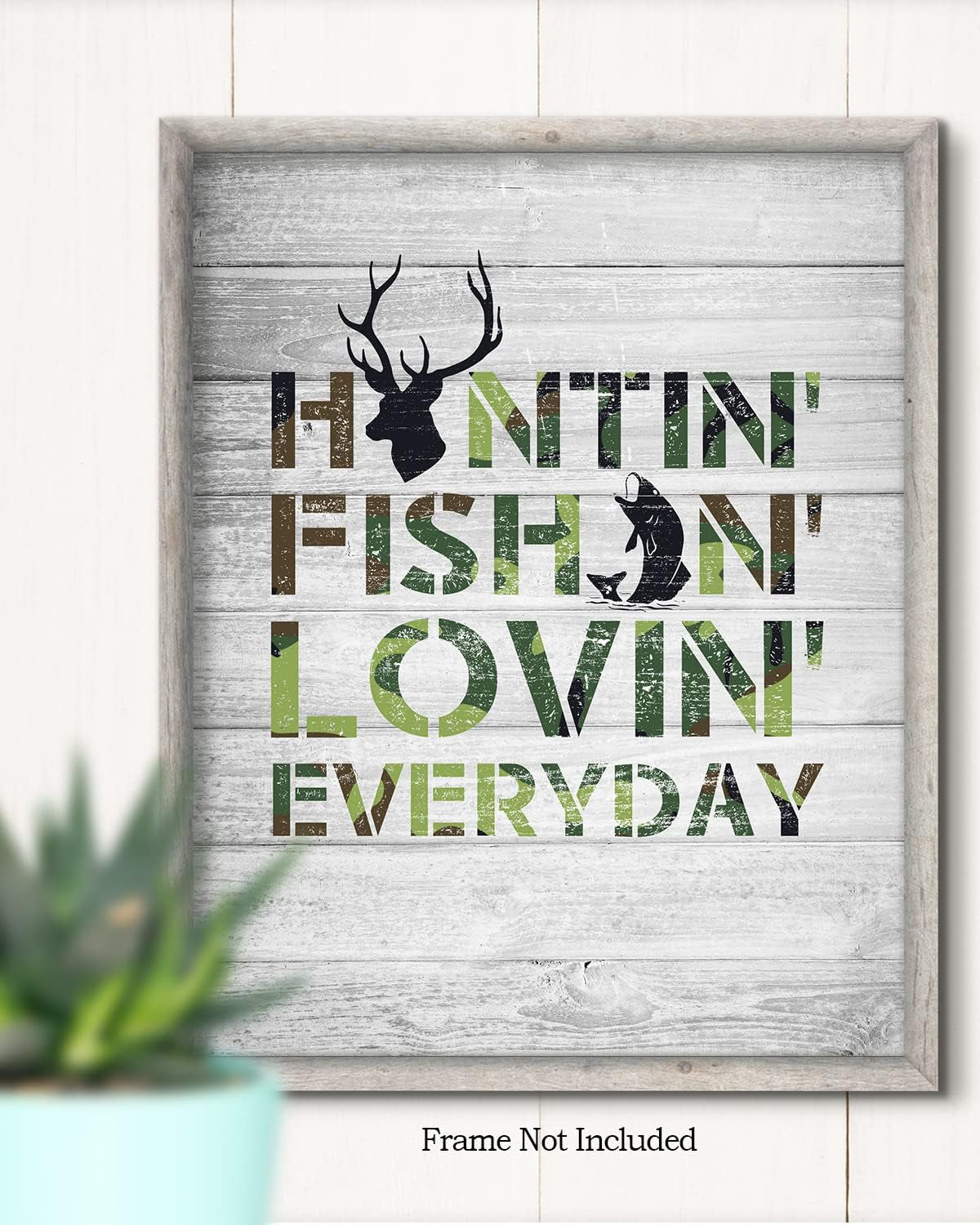 Hunting and Fishing Wall Art, Rustic Hunting Cabin Farmhouse Wall Decor, Room Decor Gift for Hunters and Fishermen, Fish and Deer Decoration