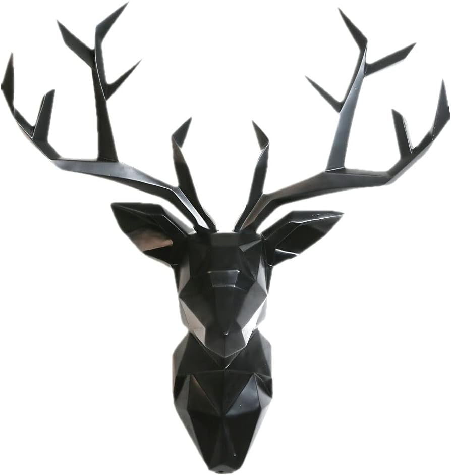 Deer Head Wall Art - Geometrial Deer Head Sculpture Home Decor (Black, XL)
