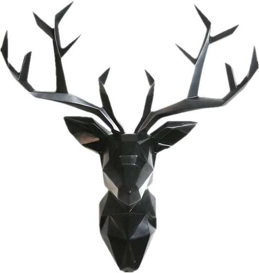 Deer Head Wall Art - Geometrial Deer Head Sculpture Home Decor (Black, XL)