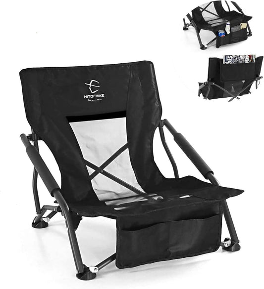 Low Sling Beach Camping Concert Folding Chair with Armrests and Breathable Nylon Mesh Back Compact and Sturdy Chair