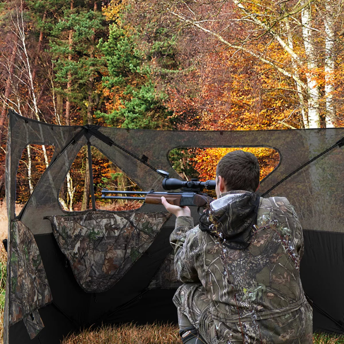 Costway Turkey Hunting Ground Blind 2-Panel Pop up Fence with 3 Shoot through Ports