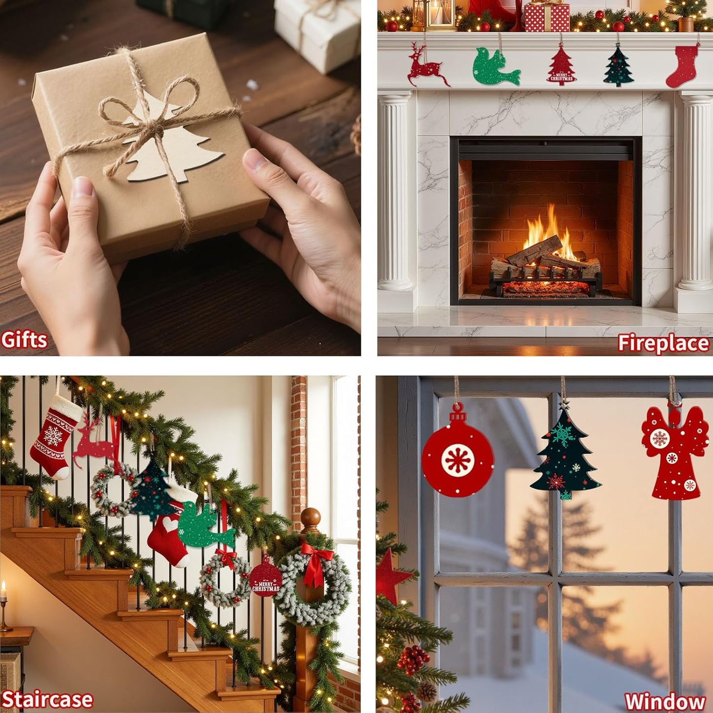 45PCS Wooden Christmas Ornaments Unfinished Predrilled Natural Wood Slices DIY Blank Hanging Ornaments Kit for Crafts Centerpieces Christmas Tree Decorations, 9 Styles