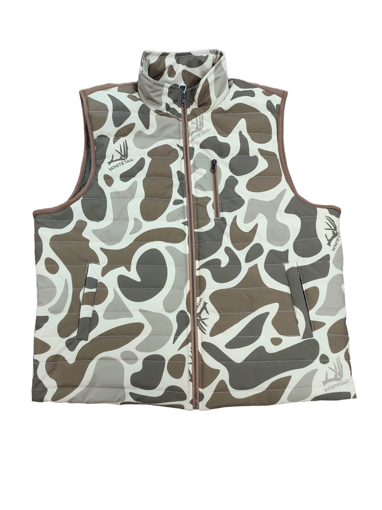 snow camo breakup vest with white background